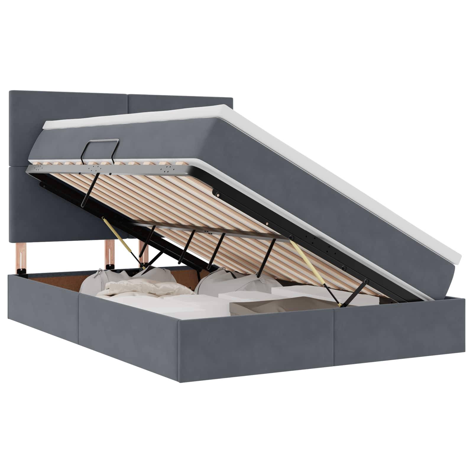 vidaXL LED-Speicherbett mit Matratze Dunkelgrau 140 x 200 cm Samt