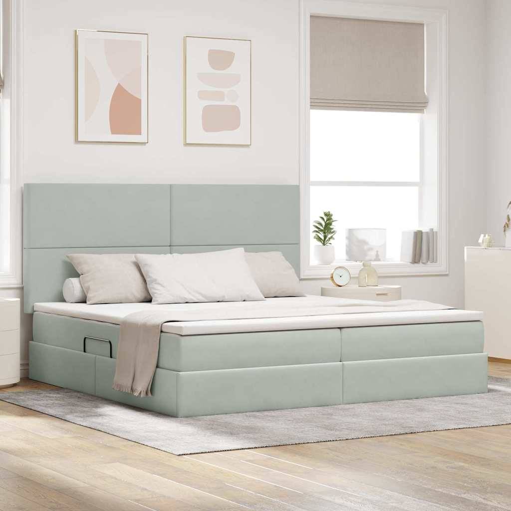 vidaXL Bett mit Stauraum und LED mit LED Hellgrau 200 x 200 cm Samt