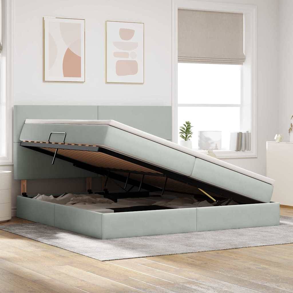 vidaXL Aufbewahrungsbett mit Matratze Hellgrau 200 x 200 cm Samt