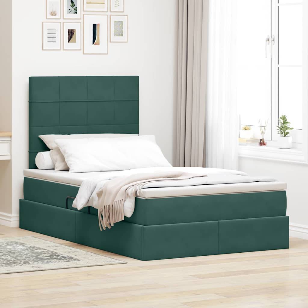 vidaXL Bett mit Stauraum und LED mit LED Dunkelgrün 120 x 200 cm Samt