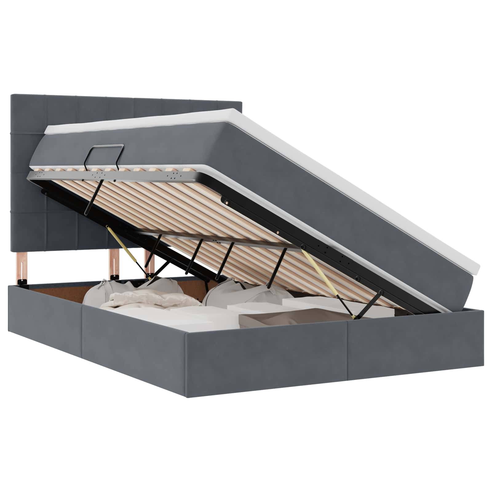 vidaXL LED-Speicherbett mit Matratze Dunkelgrau 140 x 200 cm Samt