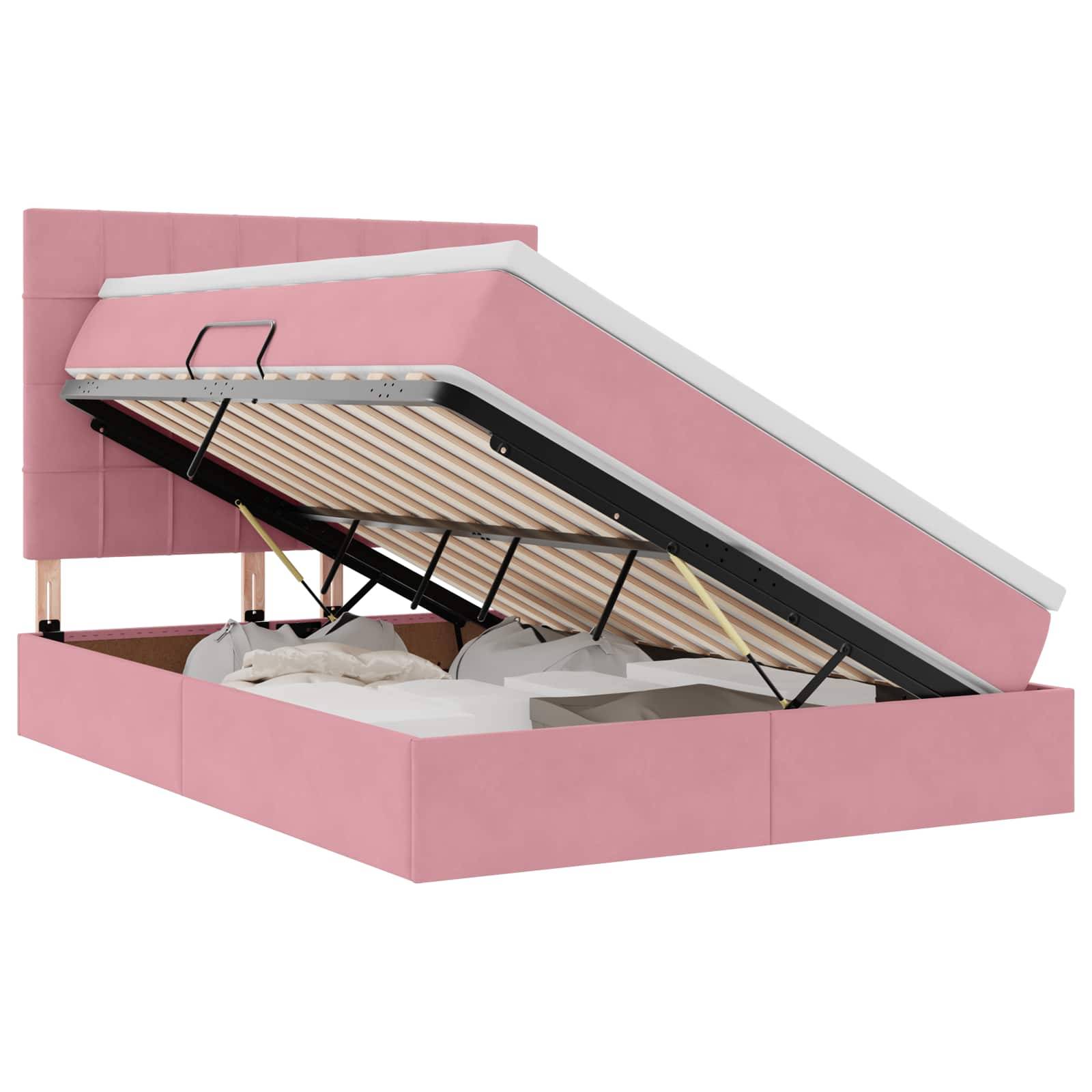 vidaXL LED-Speicherbett mit Matratze Rosa 140 x 190 cm Samt