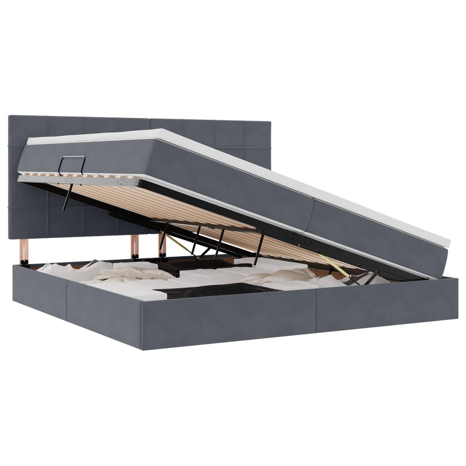 vidaXL LED-Speicherbett mit Matratze Dunkelgrau 200 x 200 cm Samt