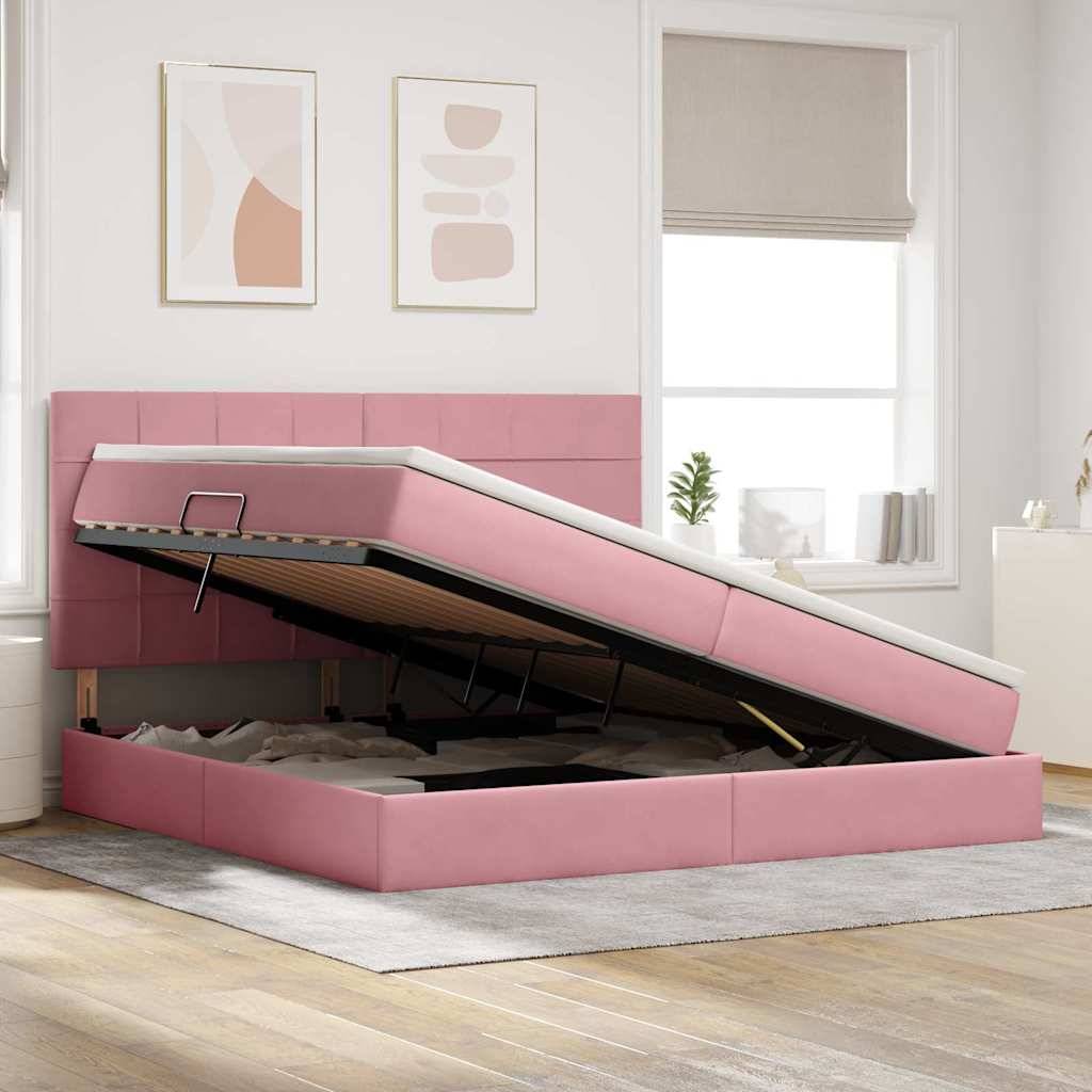 vidaXL Aufbewahrungsbett mit Matratze Rosa 200 x 200 cm Samt