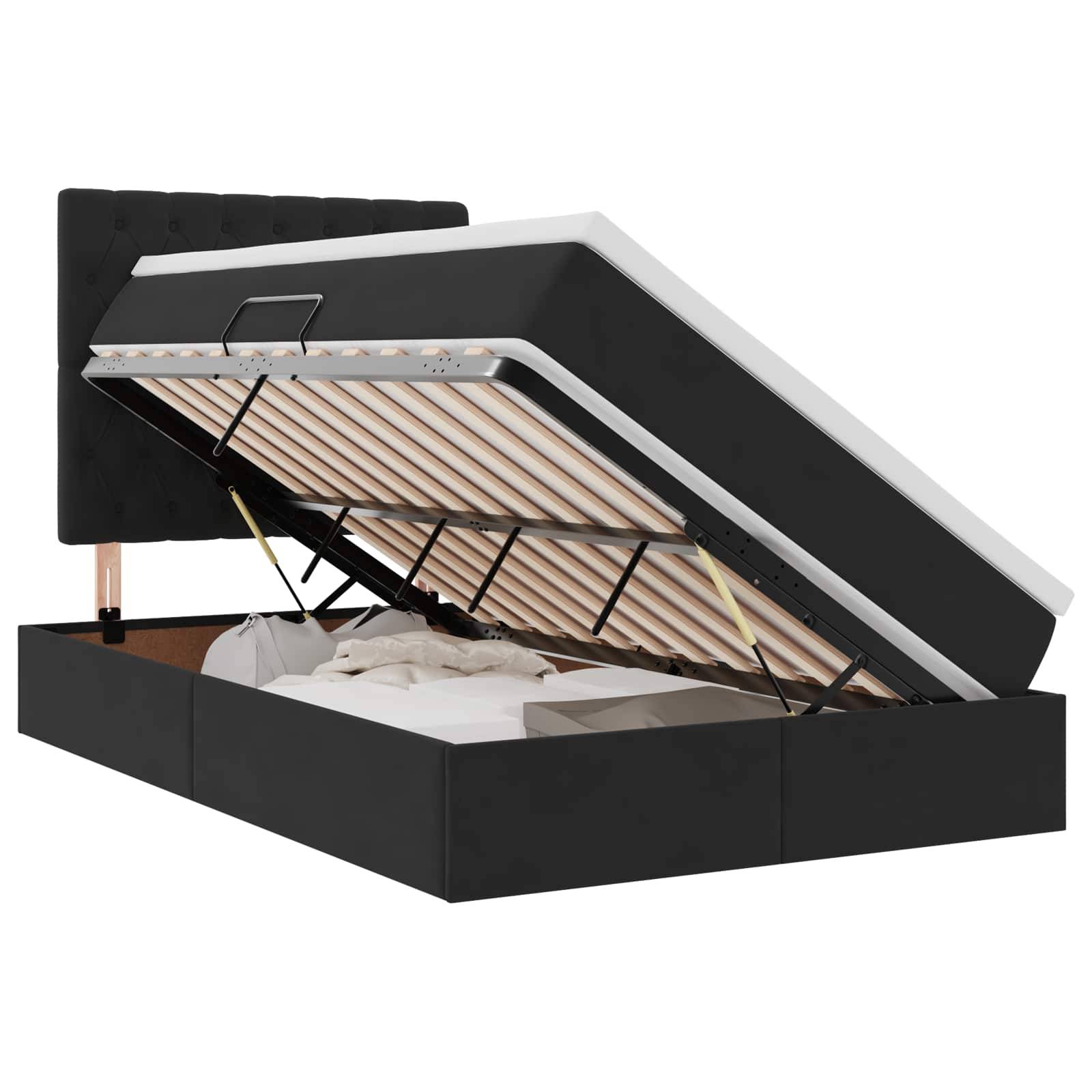 vidaXL Bett mit Stauraum und LED mit LED Schwarz 120 x 190 cm Samt