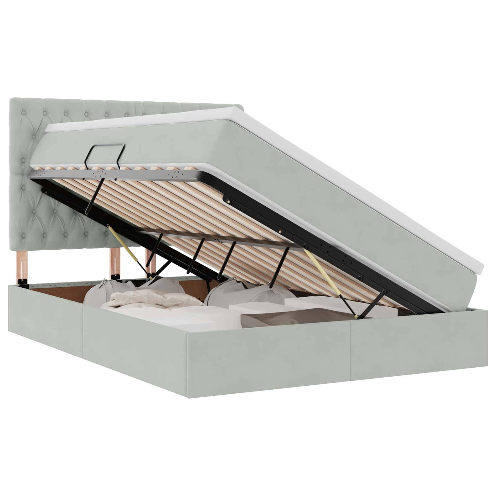 vidaXL LED-Speicherbett mit Matratze Hellgrau 140 x 190 cm Samt
