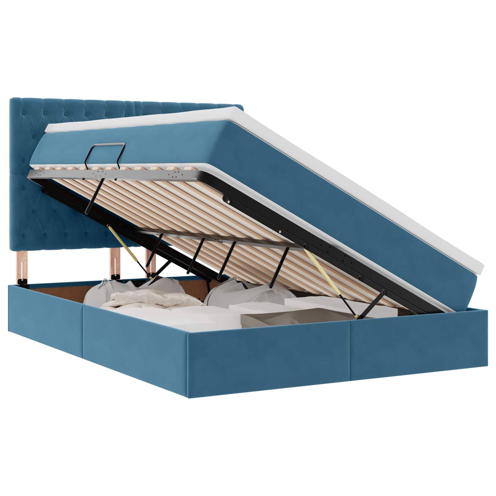 vidaXL LED-Speicherbett mit Matratze Dunkelblau 140 x 200 cm Samt