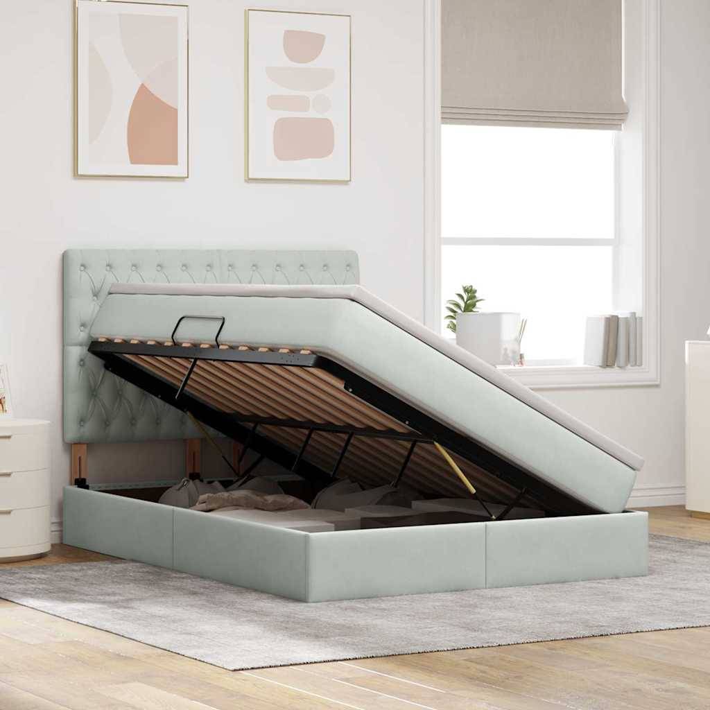 vidaXL Aufbewahrungsbett mit Matratze Hellgrau 140 x 190 cm Samt