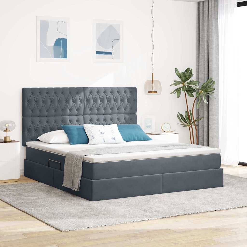 vidaXL LED-Speicherbett mit Matratze Dunkelgrau 160 x 200 cm Samt