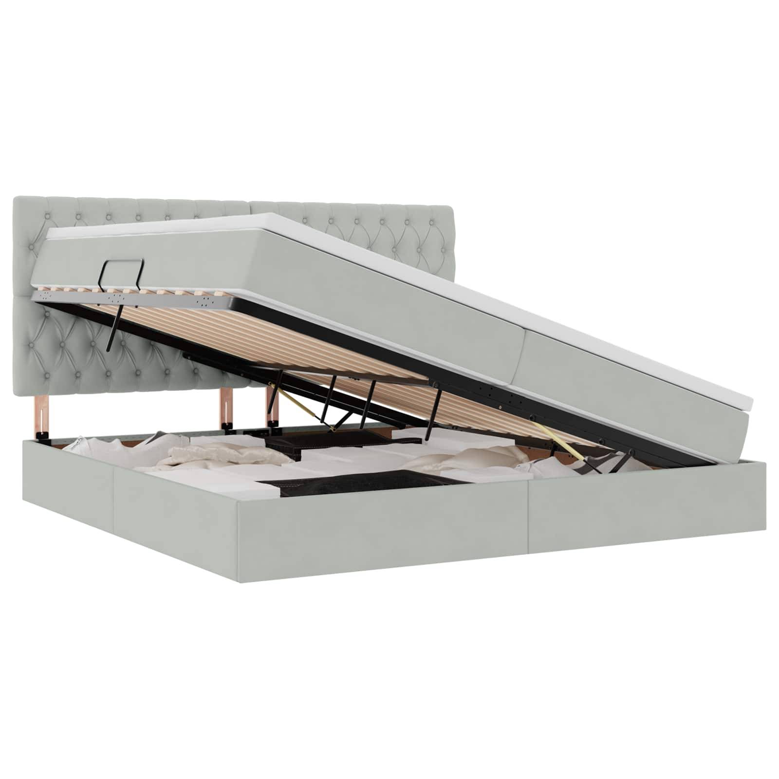 vidaXL LED-Speicherbett mit Matratze Hellgrau 200 x 200 cm Samt