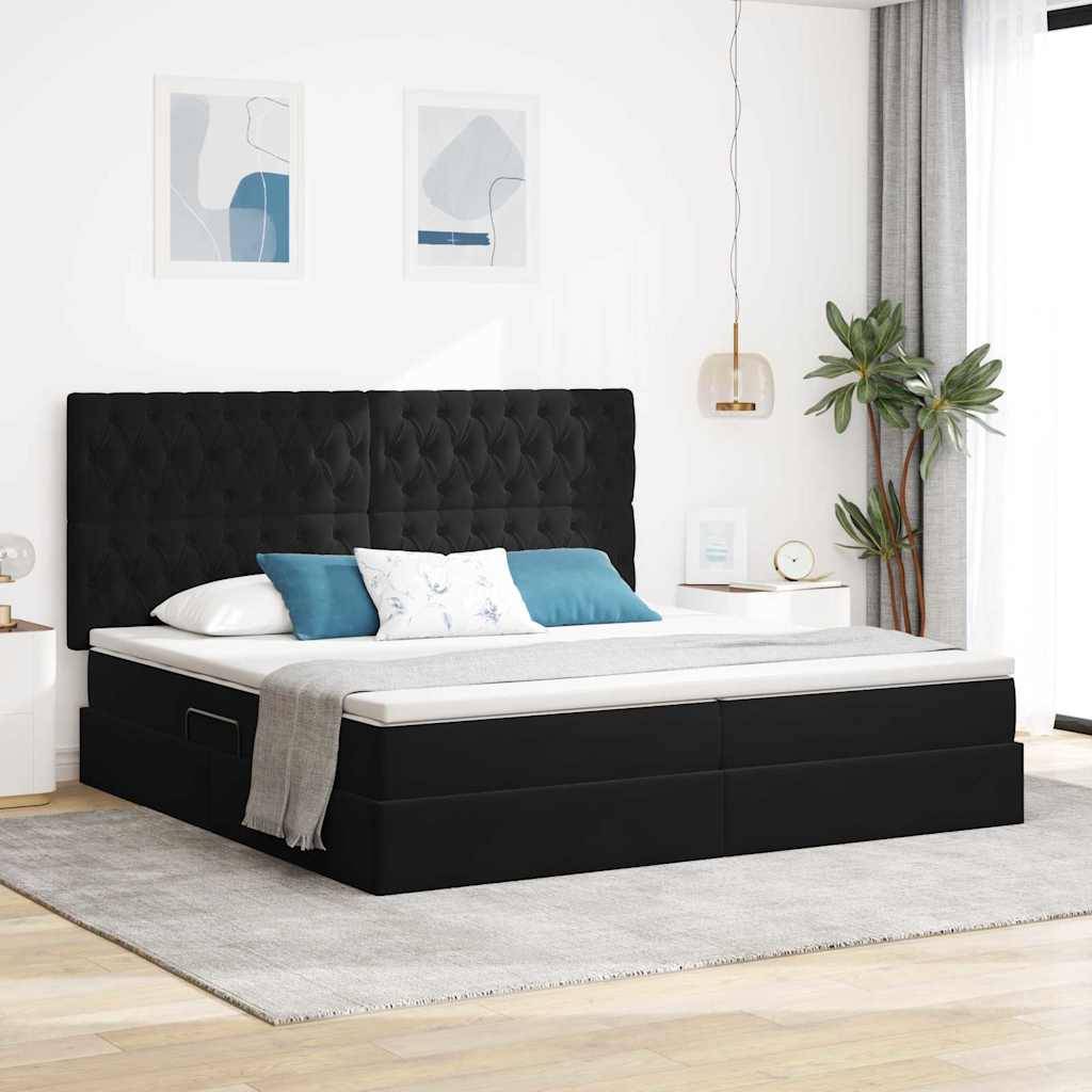 vidaXL LED-Speicherbett mit Matratze Schwarz 200 x 200 cm Samt