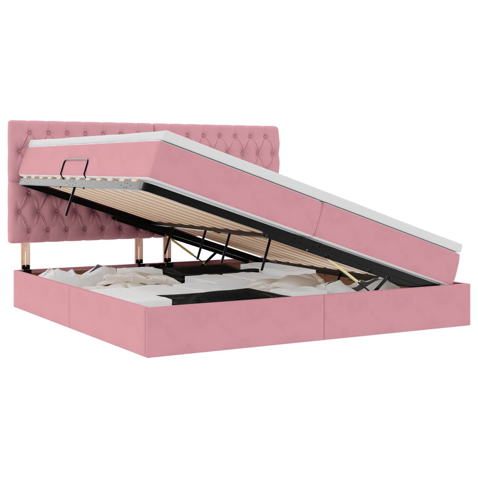 vidaXL LED-Speicherbett mit Matratze Rosa 200 x 200 cm Samt
