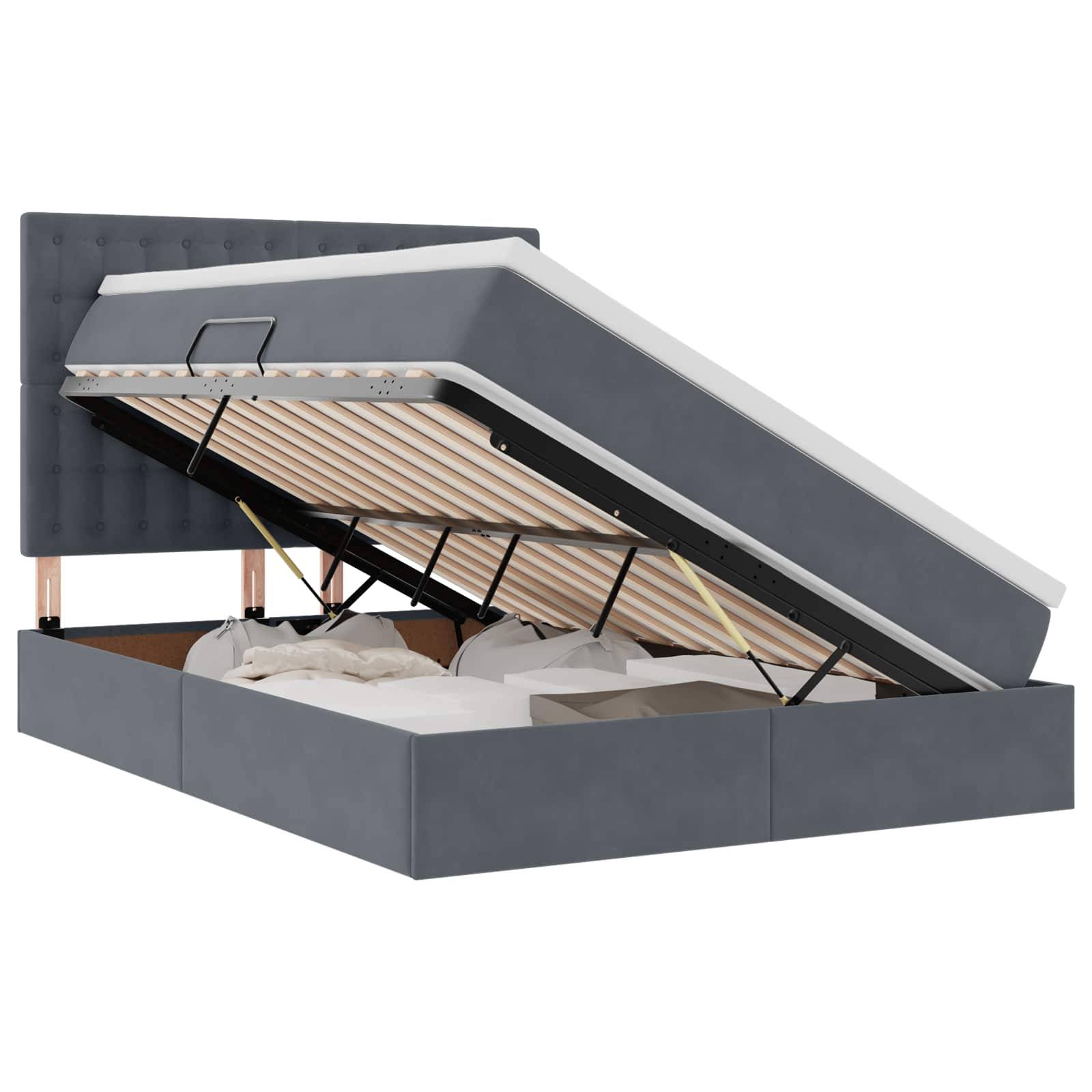 vidaXL Aufbewahrungsbett mit Matratze Dunkelgrau 140 x 190 cm Samt