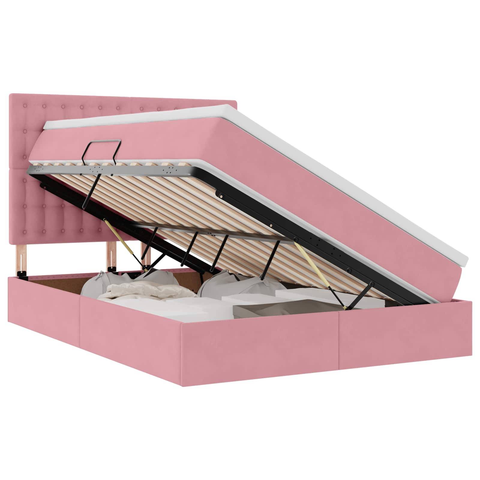 vidaXL LED-Speicherbett mit Matratze Rosa 140 x 200 cm Samt