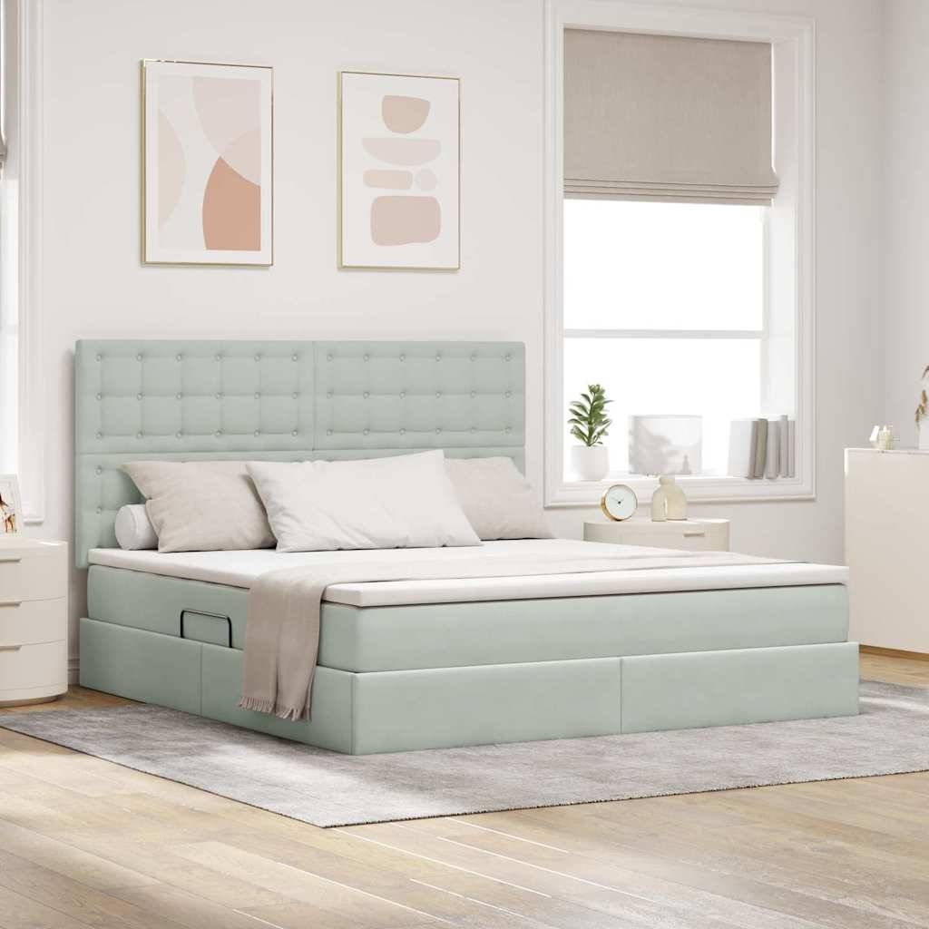 vidaXL Bett mit Stauraum und LED mit LED Hellgrau 180 x 200 cm Samt