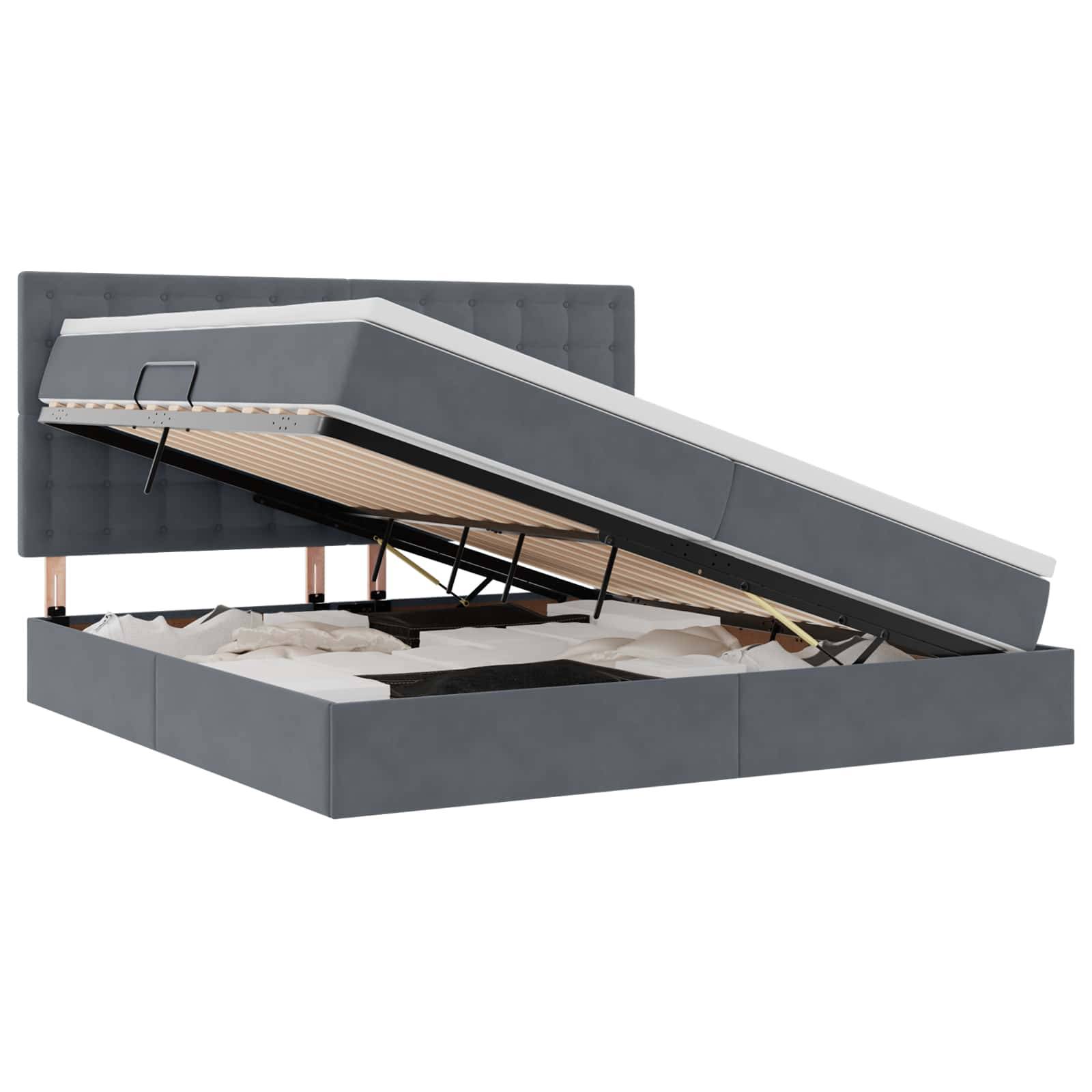 vidaXL Bett mit Stauraum und LED mit LED Dunkelgrau 200 x 200 cm Samt