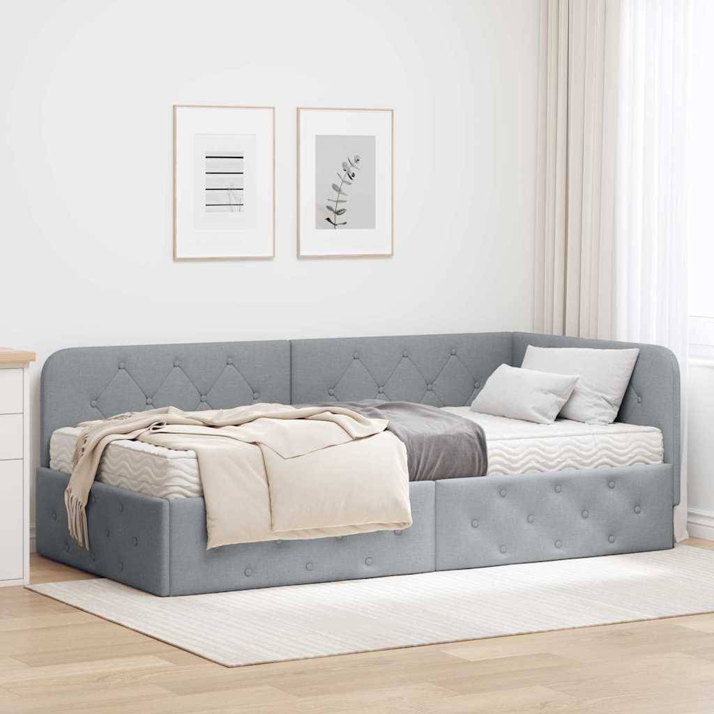 vidaXL Eckbettgestell Hellgrau 100 x 200 cm Stoff