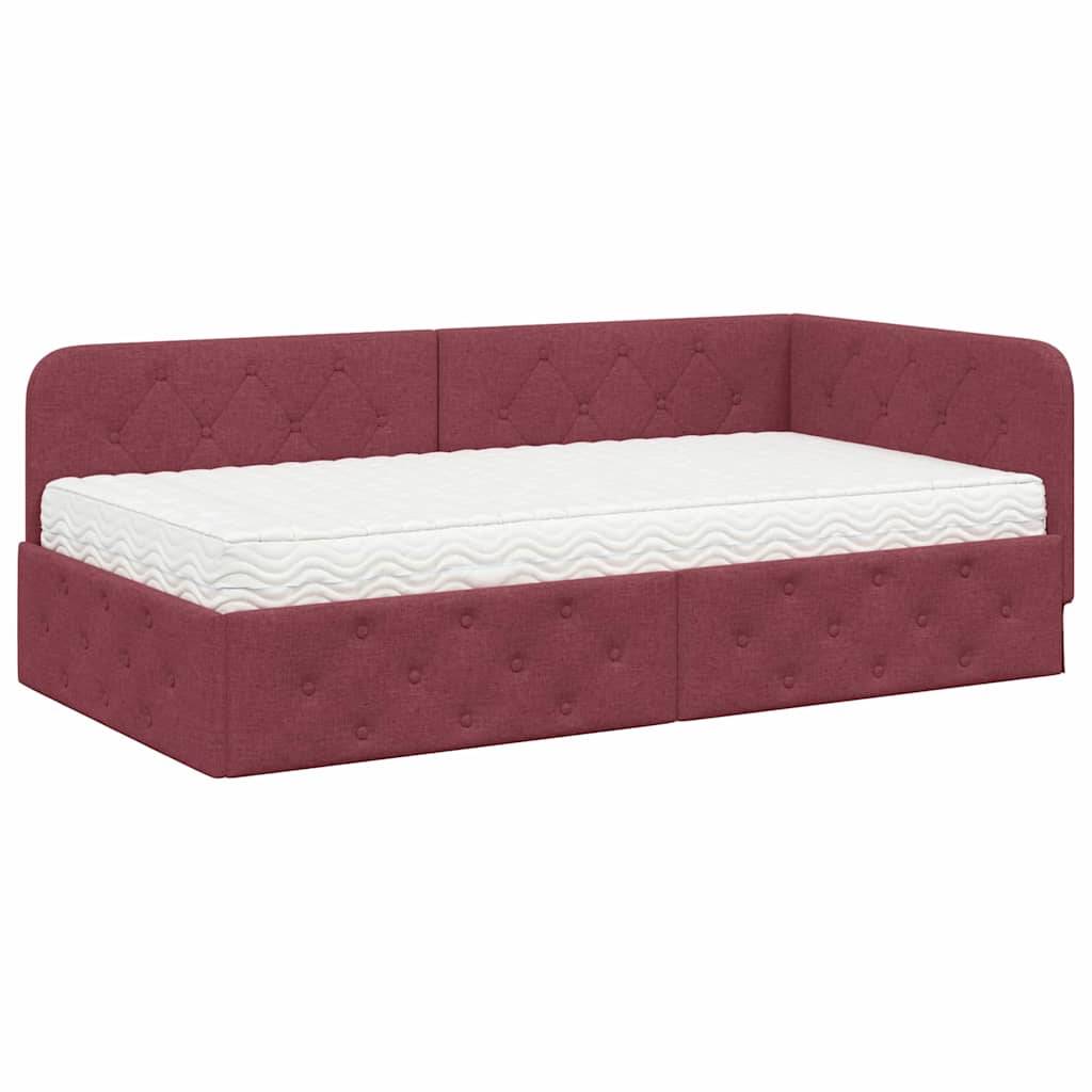vidaXL Eckbettgestell Weinrot 90 x 190 cm Stoff