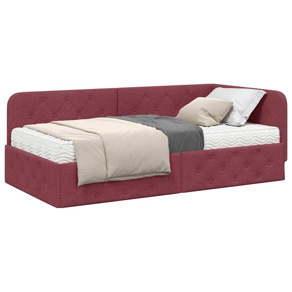 vidaXL Eckbettgestell Weinrot 90 x 190 cm Stoff