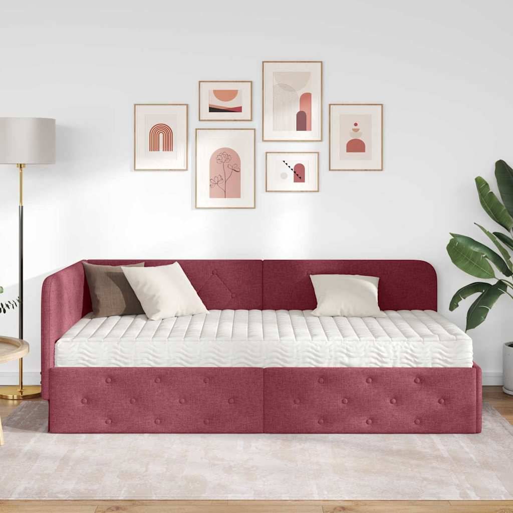 vidaXL Eckbettgestell Weinrot 90 x 190 cm Stoff