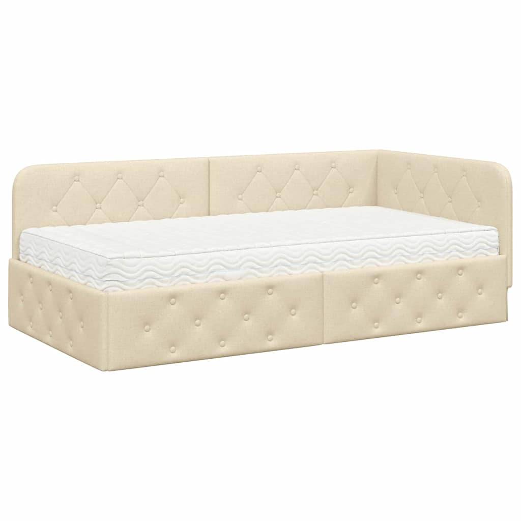 vidaXL Eckbettgestell Creme 100 x 200 cm Stoff