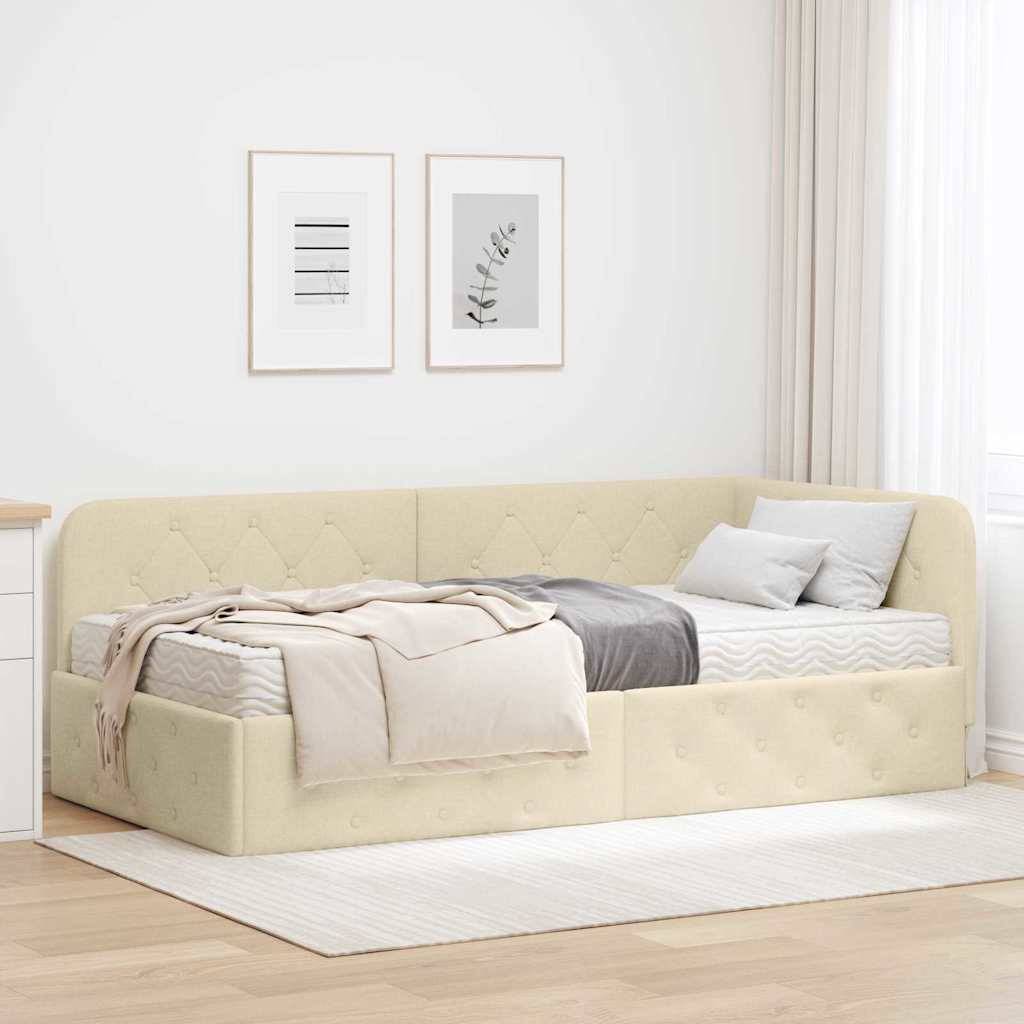 vidaXL Eckbettgestell Creme 100 x 200 cm Stoff