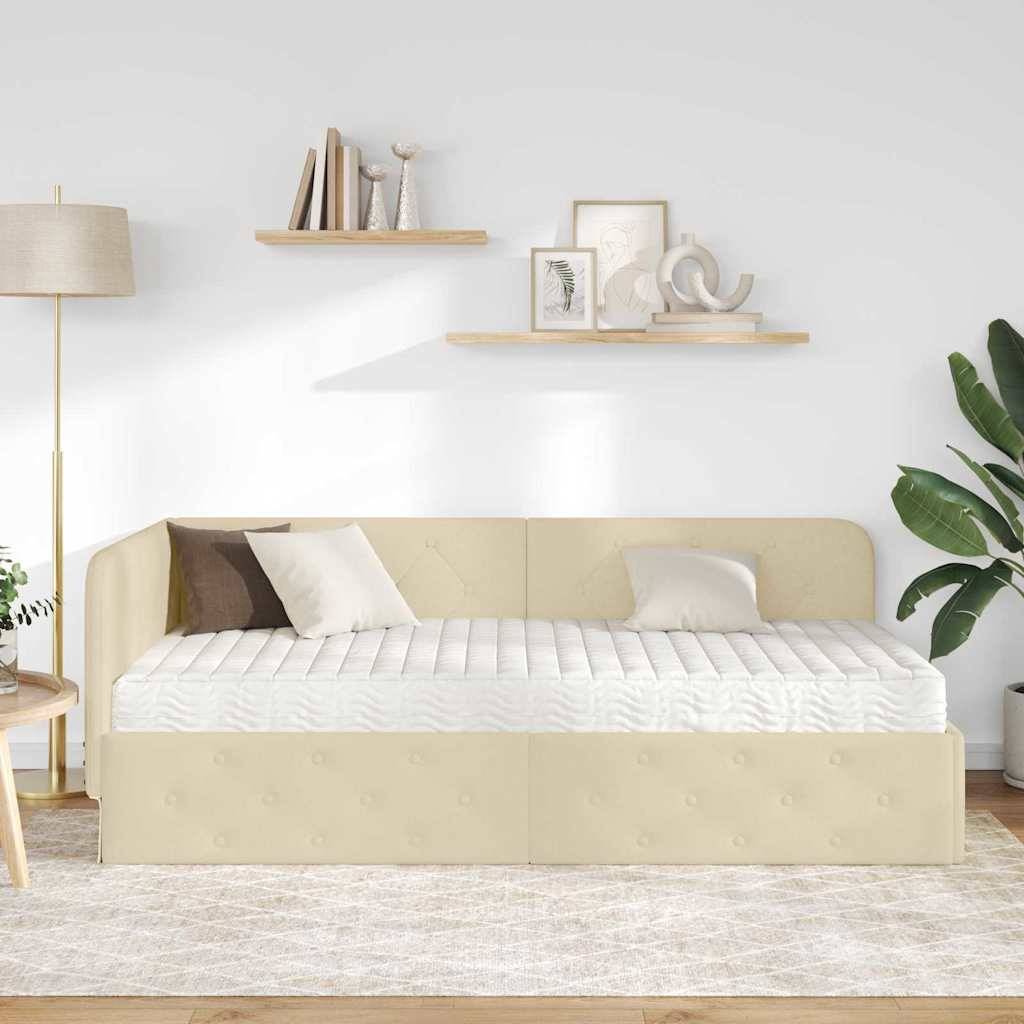 vidaXL Eckbettgestell Creme 100 x 200 cm Stoff