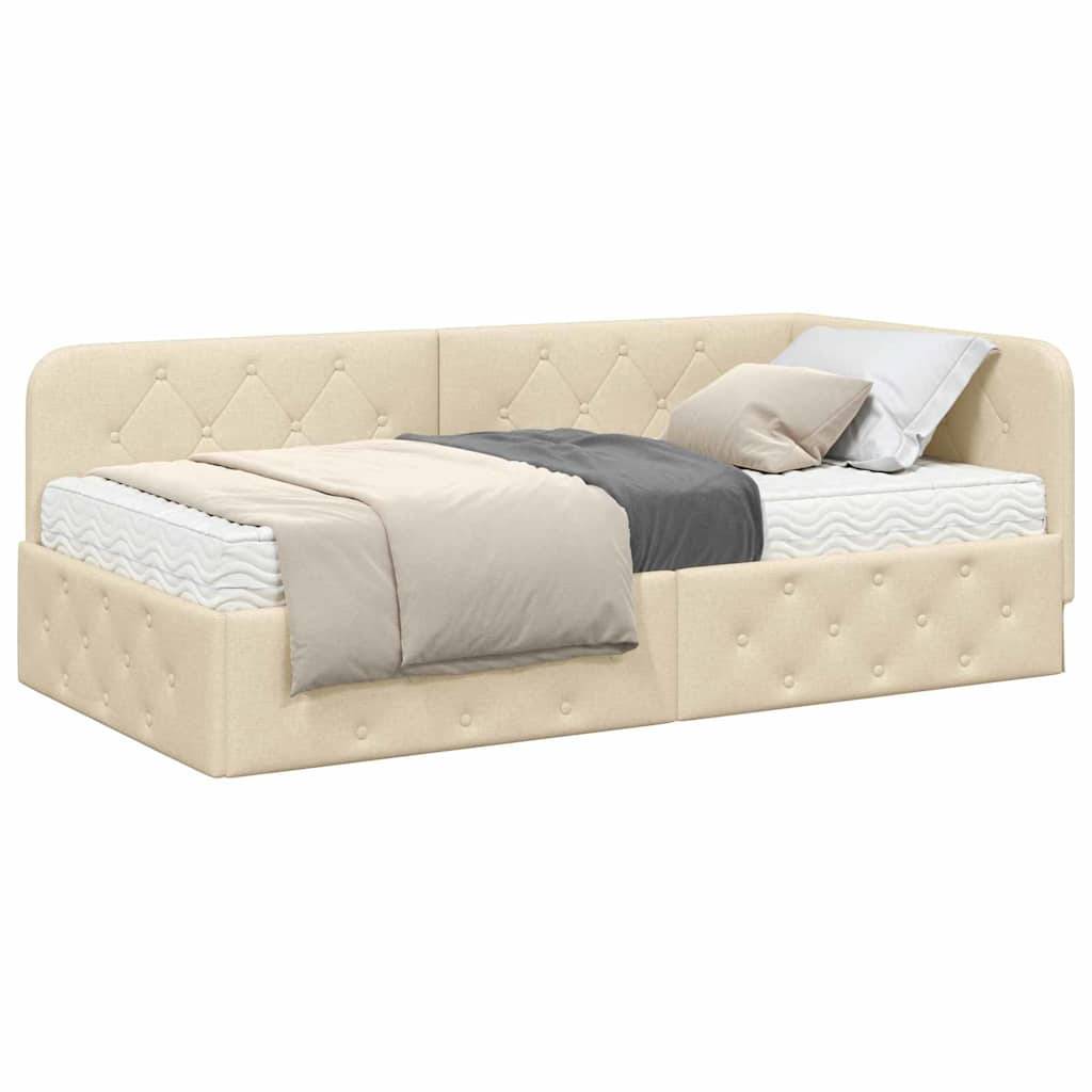 vidaXL Eckbettgestell Creme 100 x 200 cm Stoff