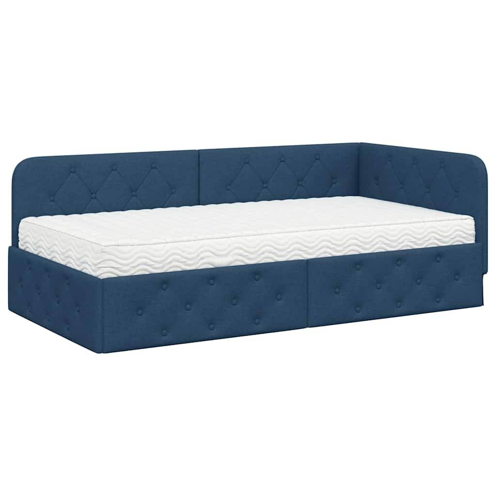 vidaXL Eckbettgestell Blau 100 x 200 cm Stoff