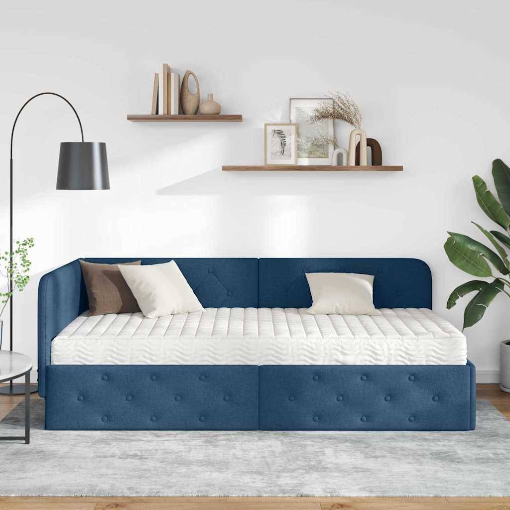 vidaXL Eckbettgestell Blau 100 x 200 cm Stoff