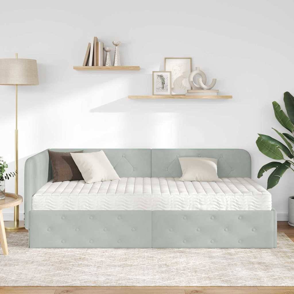 vidaXL Eckbettgestell Hellgrau 90 x 190 cm Samt