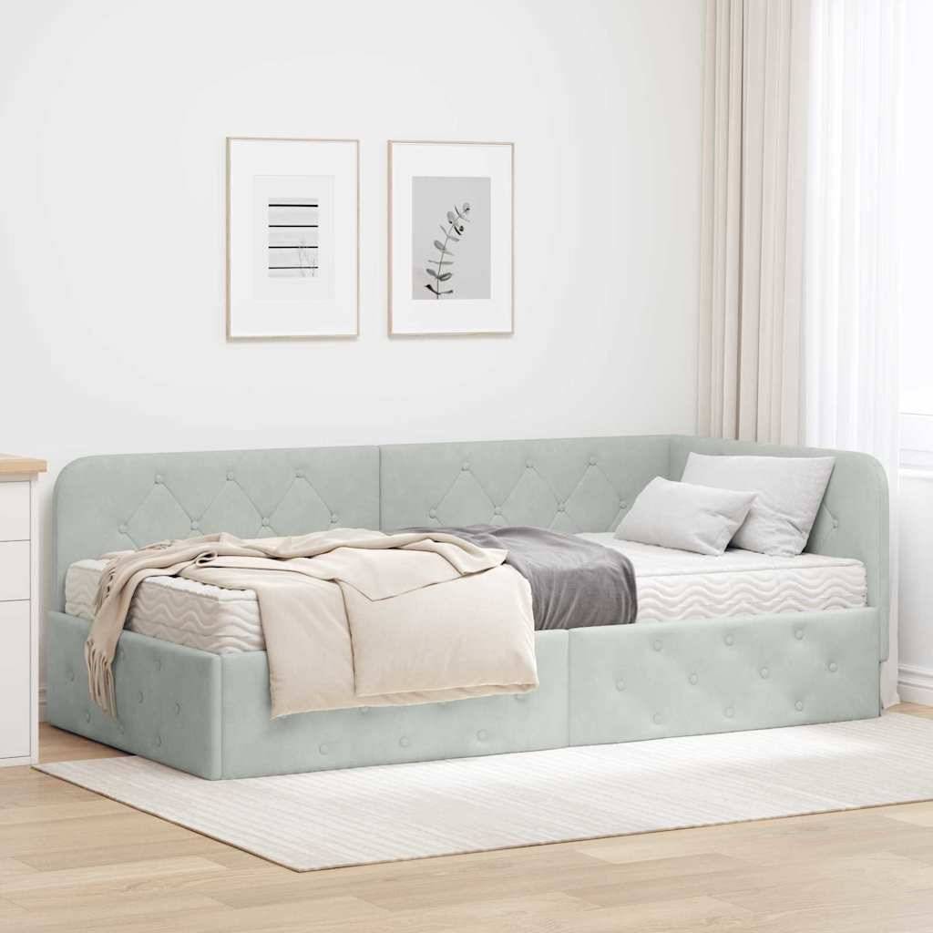vidaXL Eckbettgestell Hellgrau 90 x 190 cm Samt