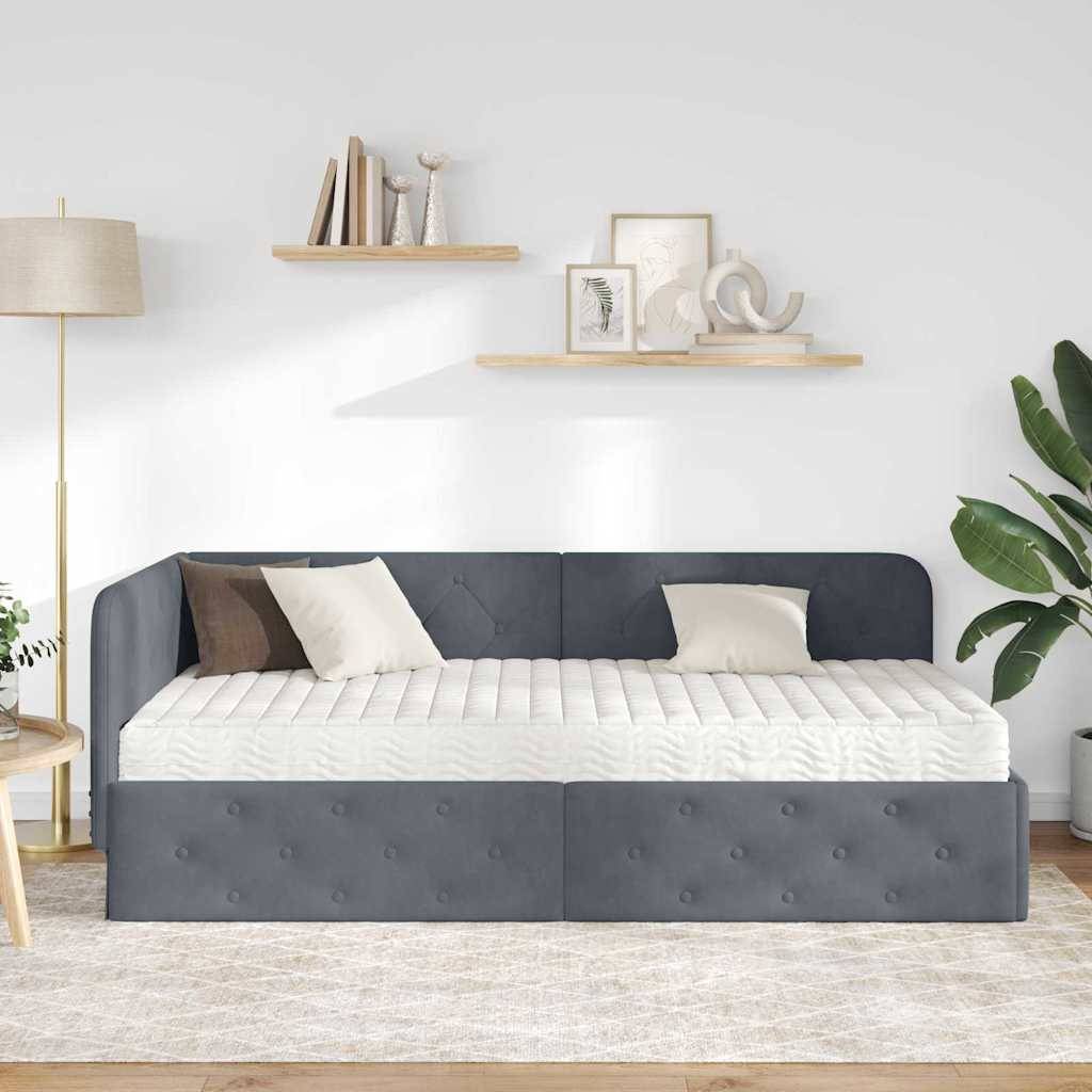 vidaXL Eckbettgestell Dunkelgrau 90 x 200 cm Samt