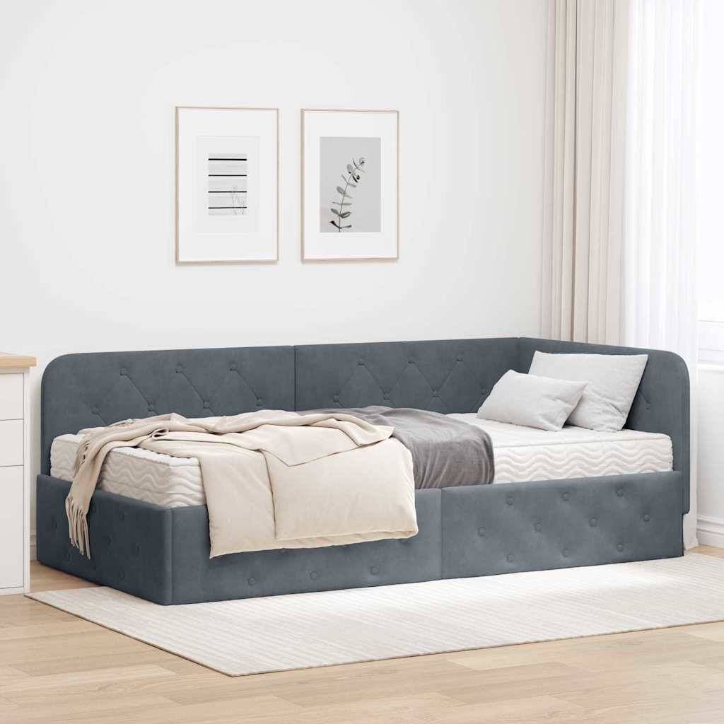 vidaXL Eckbettgestell Dunkelgrau 90 x 200 cm Samt