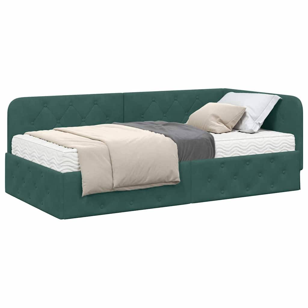 vidaXL Eckbettgestell Dunkelgrün 90 x 190 cm Samt