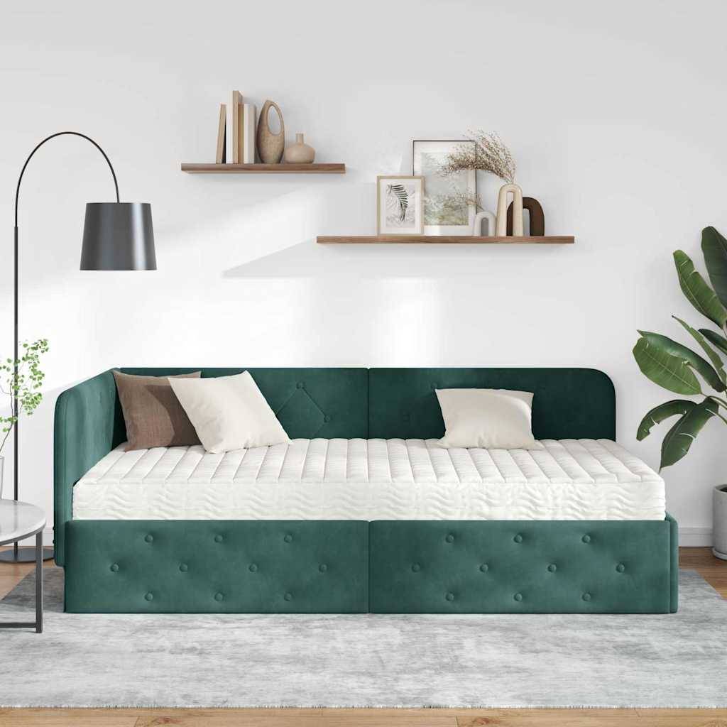 vidaXL Eckbettgestell Dunkelgrün 100 x 200 cm Samt