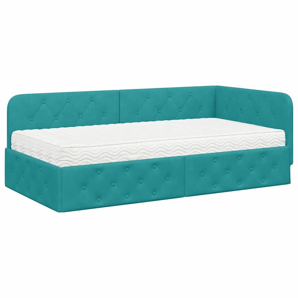 vidaXL Eckbettgestell Türkis 100 x 200 cm Samt