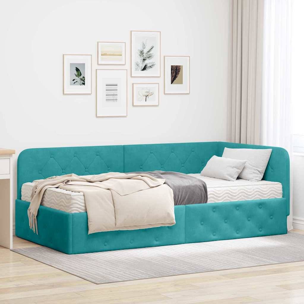 vidaXL Eckbettgestell Türkis 100 x 200 cm Samt