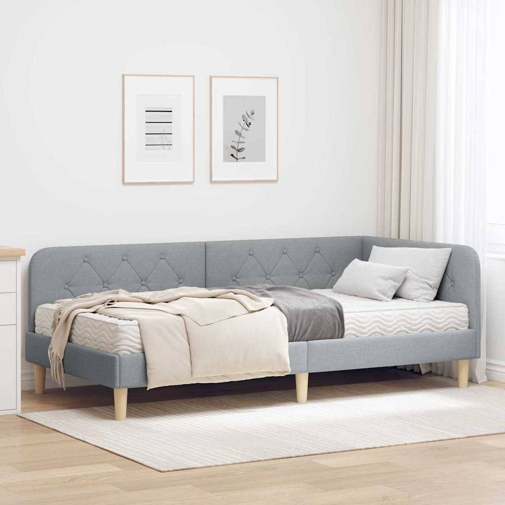 vidaXL Eckbettgestell Hellgrau 100 x 200 cm Stoff