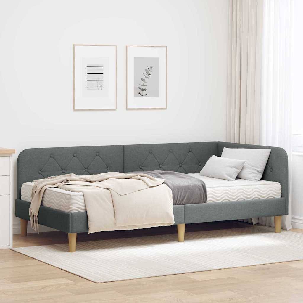 vidaXL Eckbettgestell Dunkelgrau 90 x 200 cm Stoff