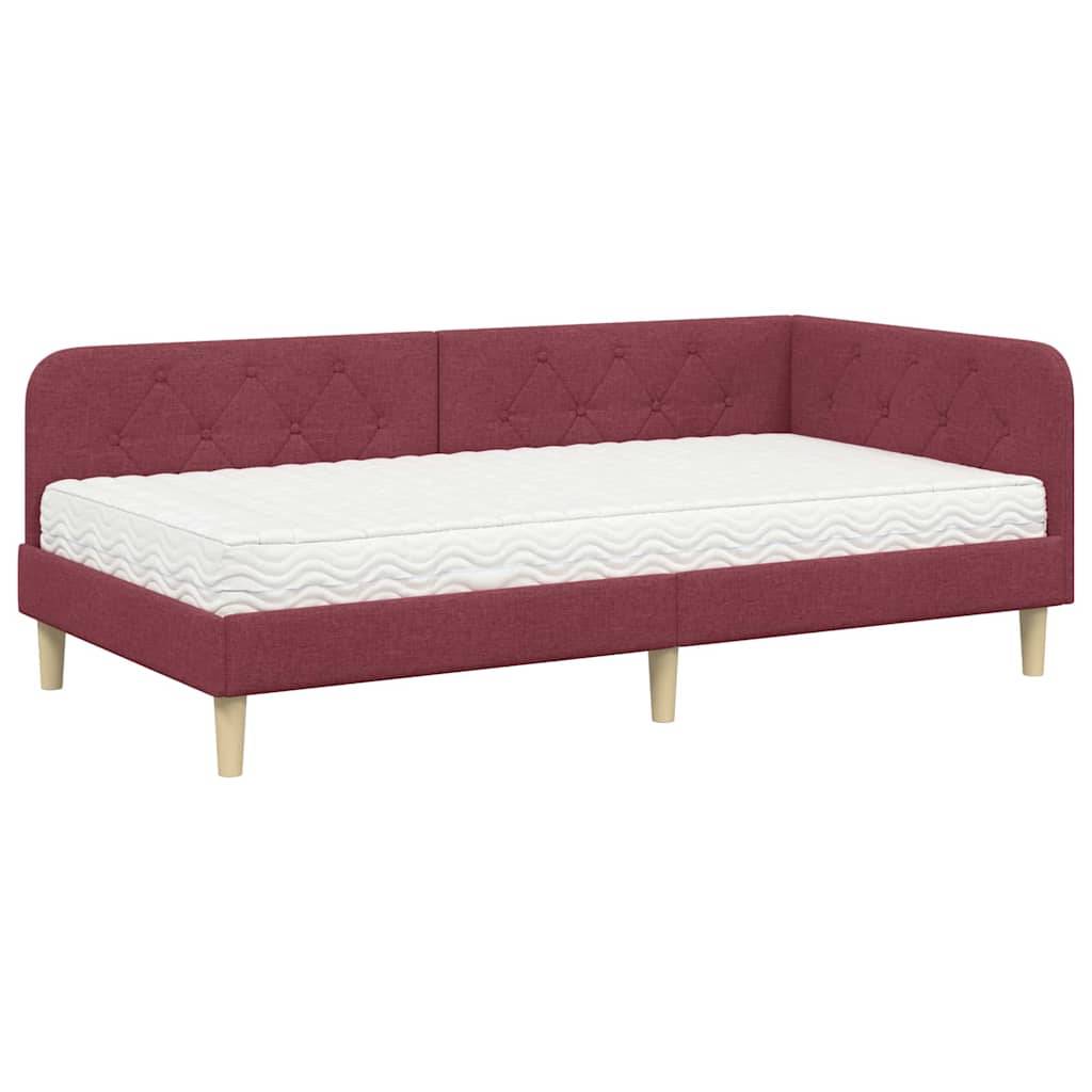 vidaXL Eckbettgestell Weinrot 90 x 190 cm Stoff