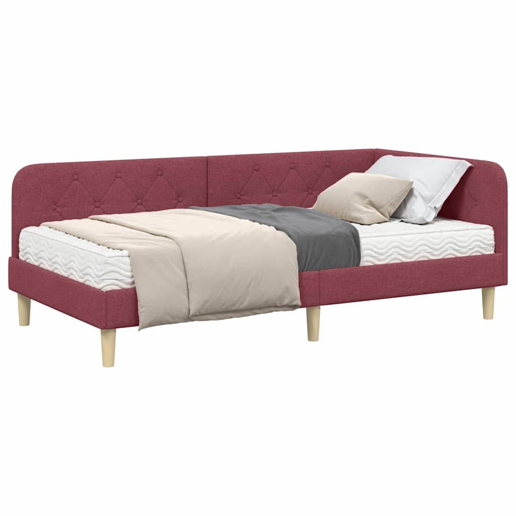 vidaXL Eckbettgestell Weinrot 90 x 190 cm Stoff