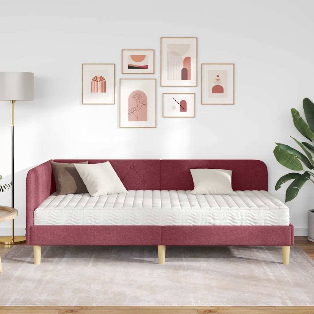 vidaXL Eckbettgestell Weinrot 90 x 190 cm Stoff