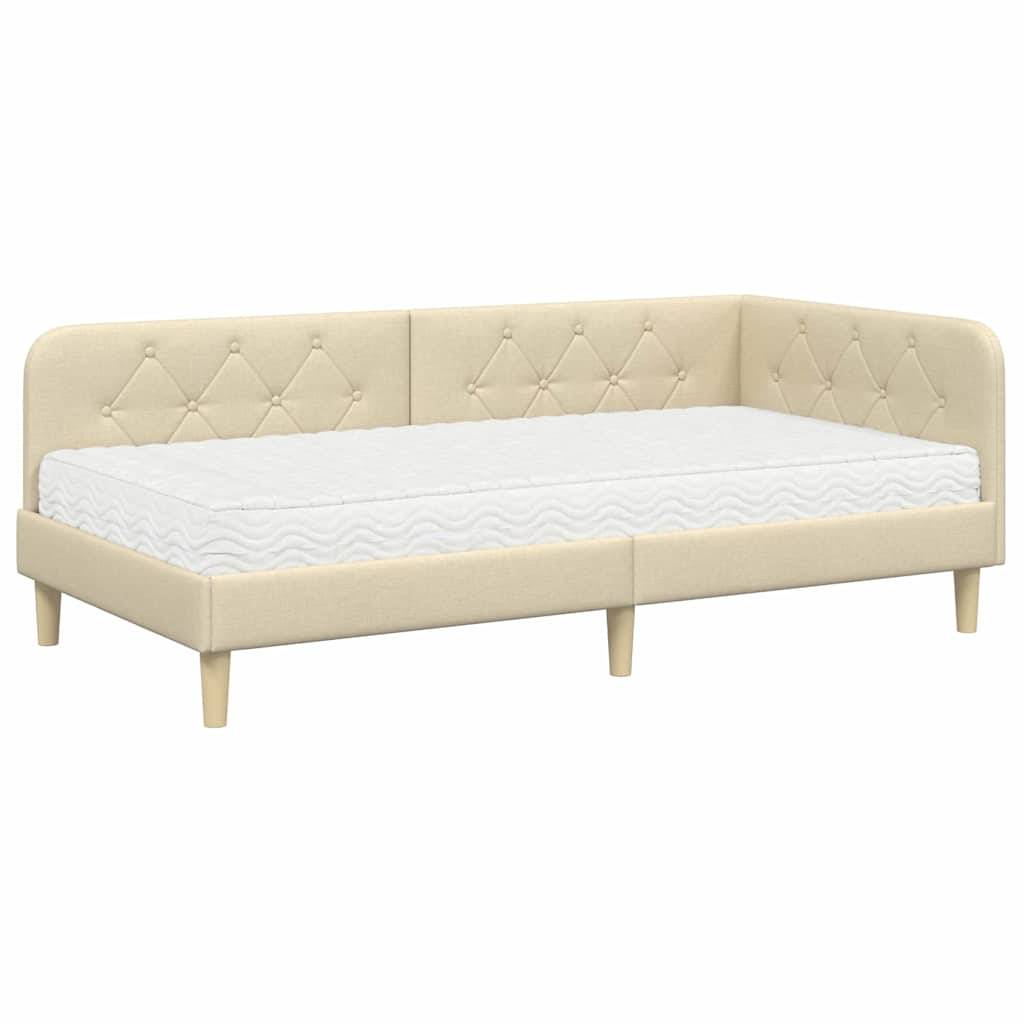 vidaXL Eckbettgestell Creme 100 x 200 cm Stoff