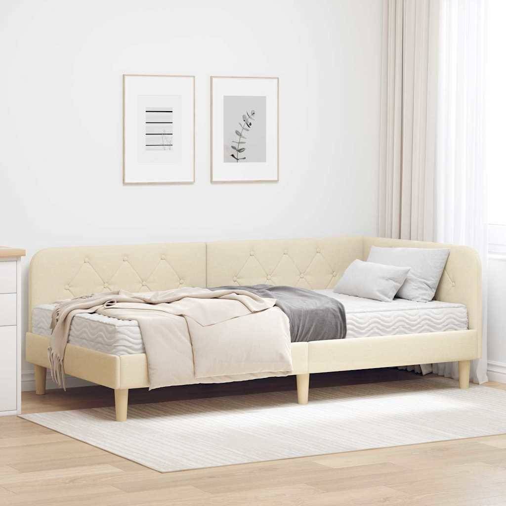 vidaXL Eckbettgestell Creme 90 x 200 cm Stoff