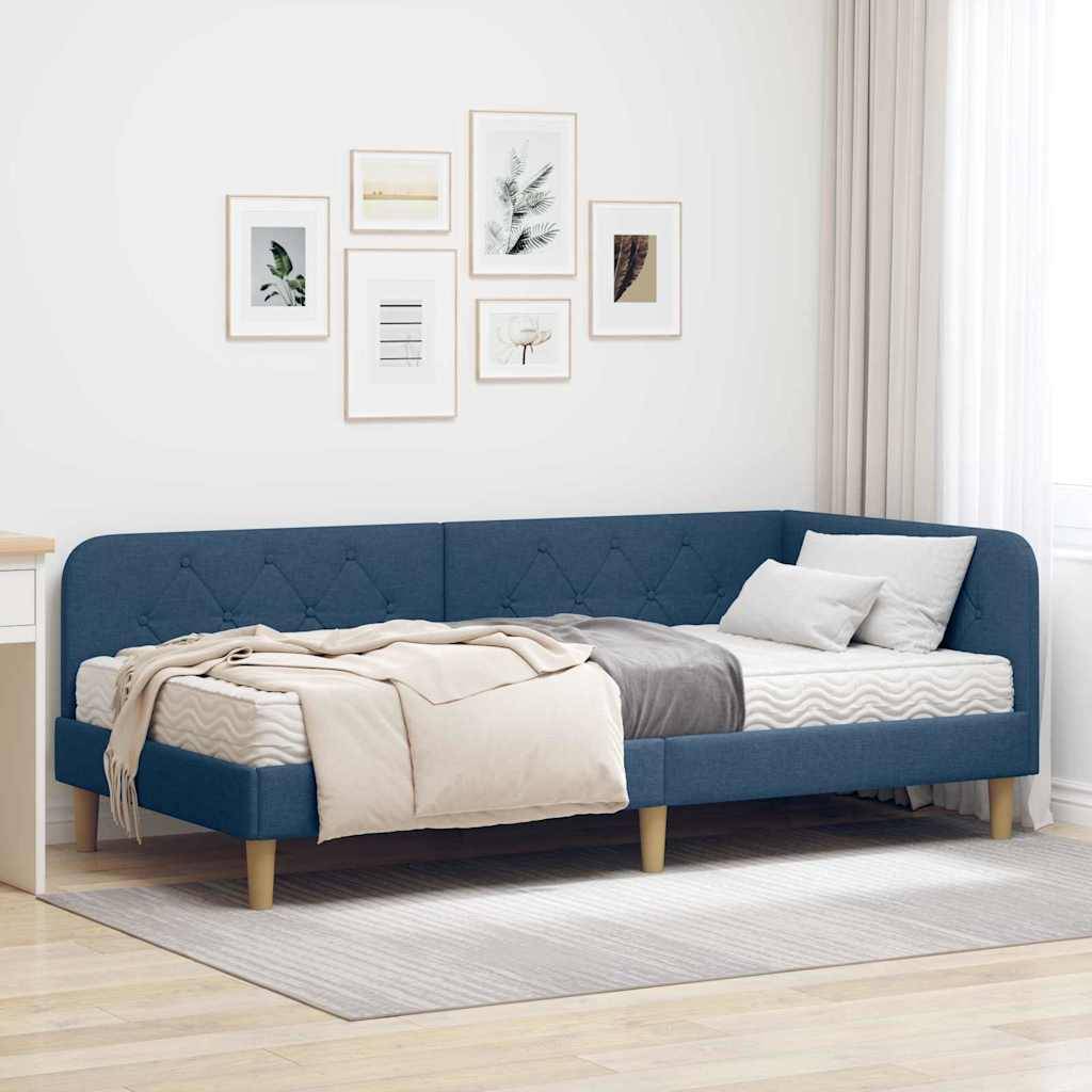 vidaXL Eckbettgestell Blau 100 x 200 cm Stoff