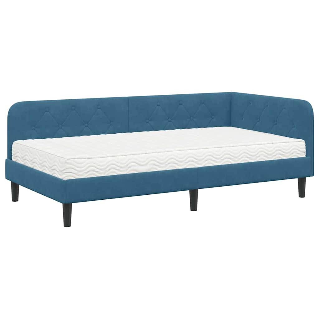 vidaXL Eckbettgestell Blau 90 x 200 cm Samt