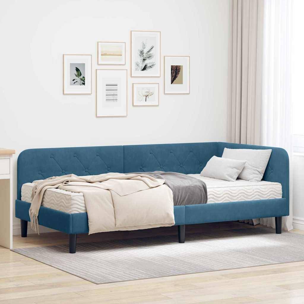 vidaXL Eckbettgestell Blau 90 x 200 cm Samt