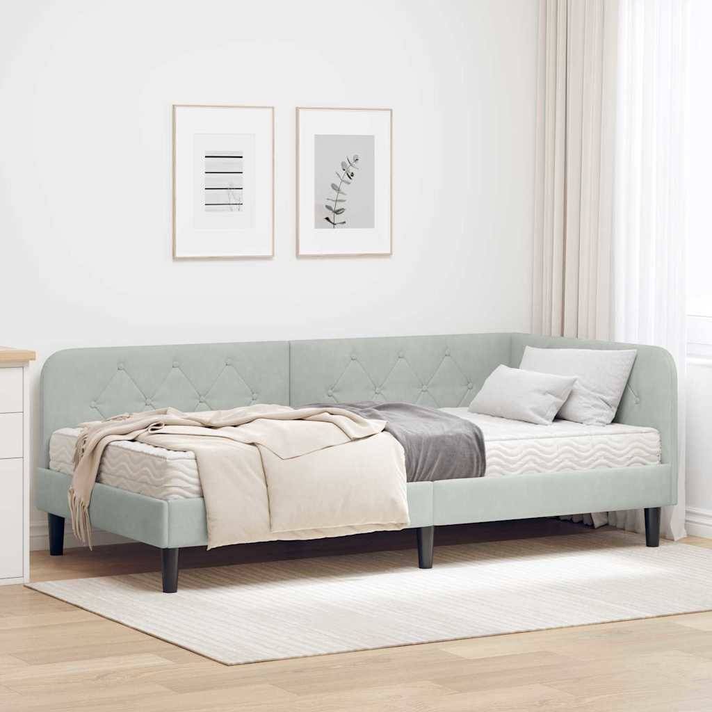 vidaXL Eckbettgestell Hellgrau 90 x 200 cm Samt