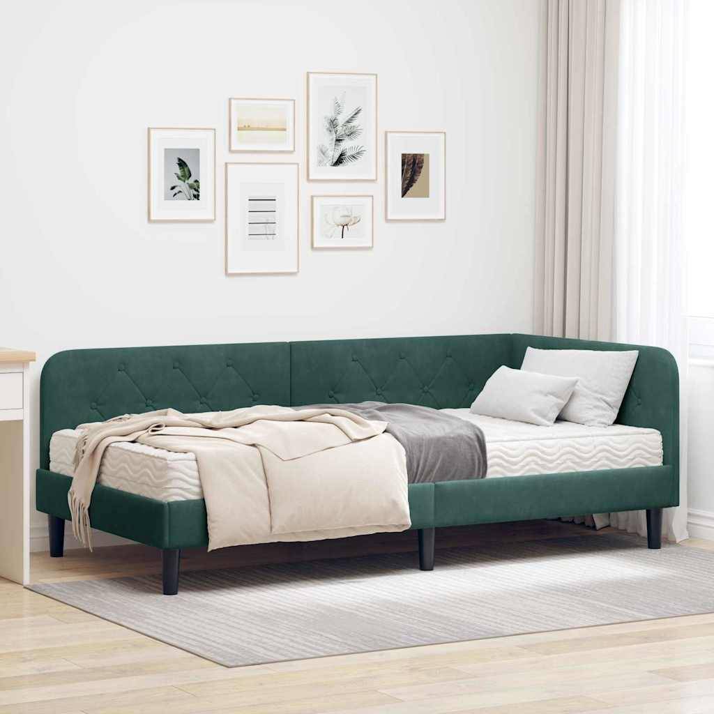 vidaXL Eckbettgestell Dunkelgrün 90 x 190 cm Samt